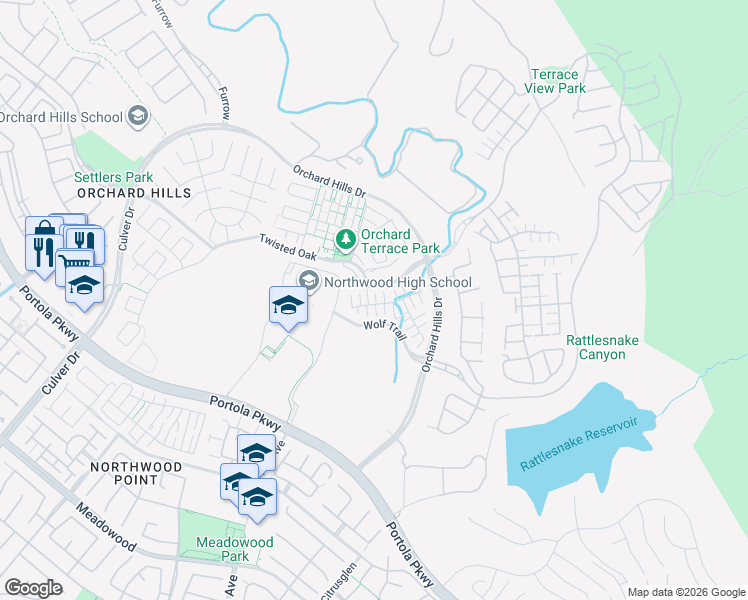 map of restaurants, bars, coffee shops, grocery stores, and more near 144 Stallion in Irvine