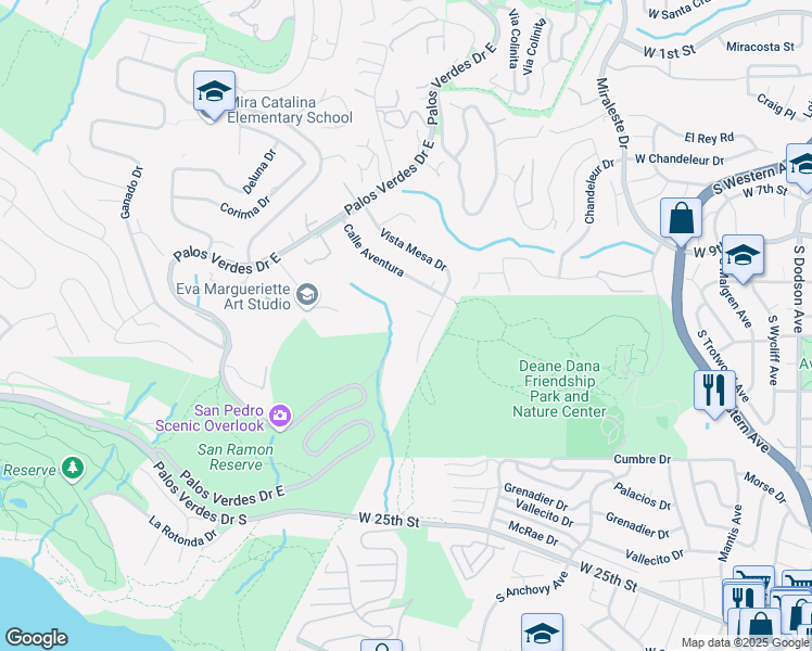 map of restaurants, bars, coffee shops, grocery stores, and more near 30727 Tarapaca Road in Rancho Palos Verdes