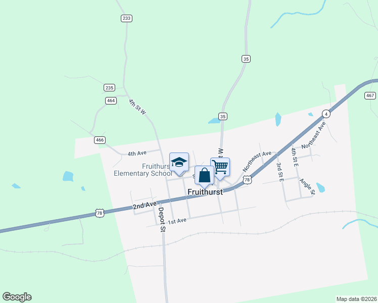 map of restaurants, bars, coffee shops, grocery stores, and more near 90 Northeast Avenue in Fruithurst