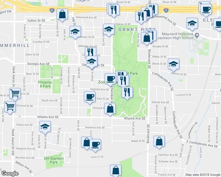 map of restaurants, bars, coffee shops, grocery stores, and more near 753 Cherokee Avenue Southeast in Atlanta