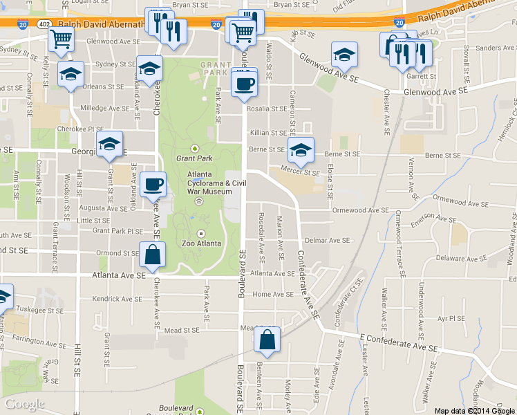 map of restaurants, bars, coffee shops, grocery stores, and more near 757 Rosedale Avenue Southeast in Atlanta