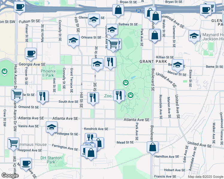 map of restaurants, bars, coffee shops, grocery stores, and more near in Atlanta
