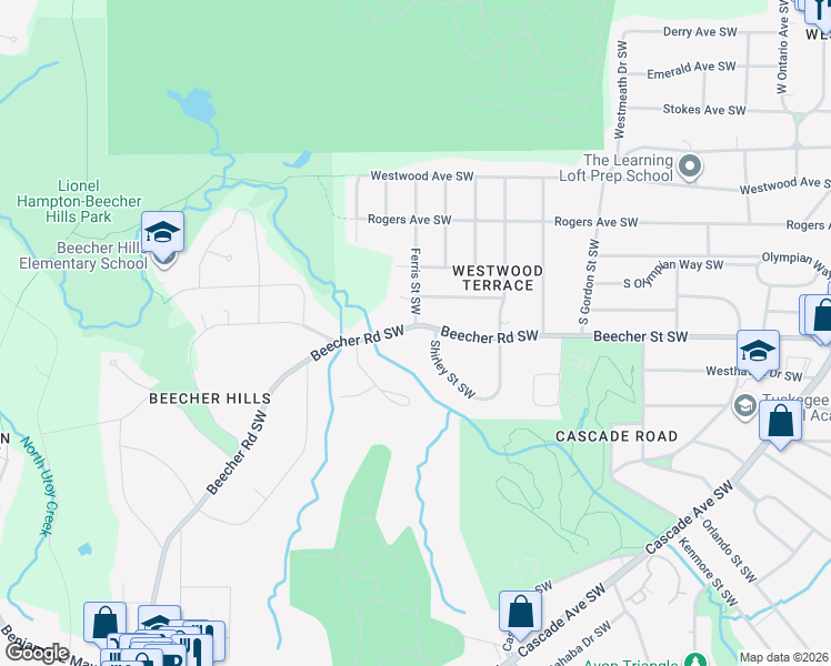 map of restaurants, bars, coffee shops, grocery stores, and more near 2028 Beecher Road Southwest in Atlanta