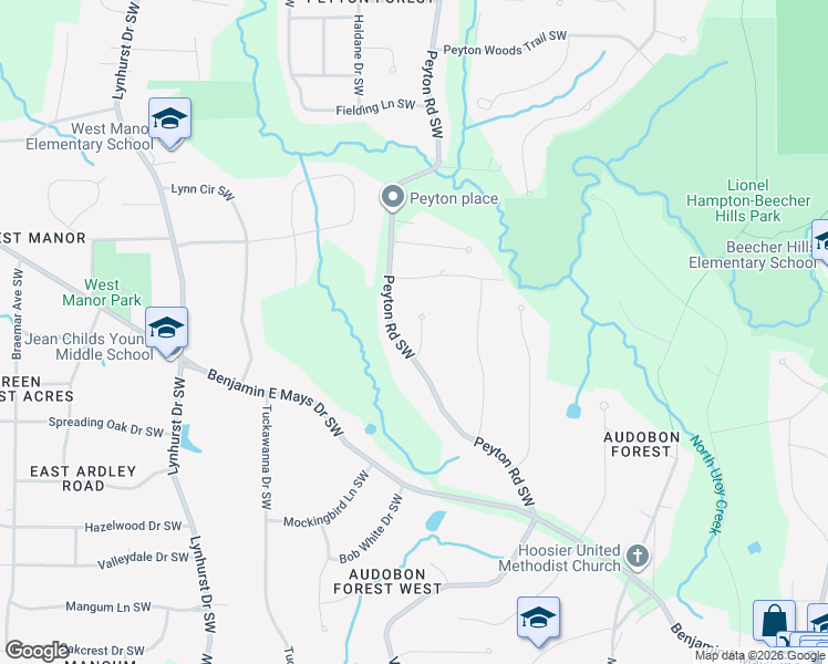 map of restaurants, bars, coffee shops, grocery stores, and more near 824 Peyton Road Southwest in Atlanta