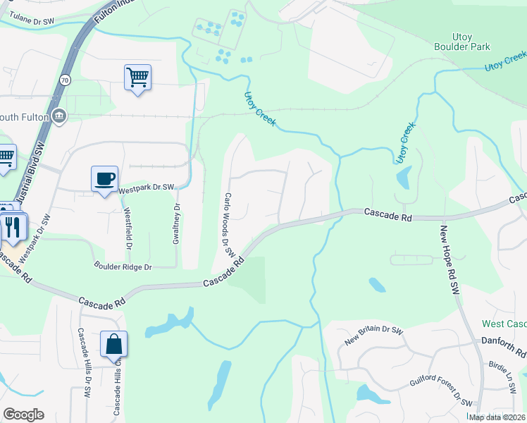 map of restaurants, bars, coffee shops, grocery stores, and more near 110 Louise Terrace Southwest in Atlanta