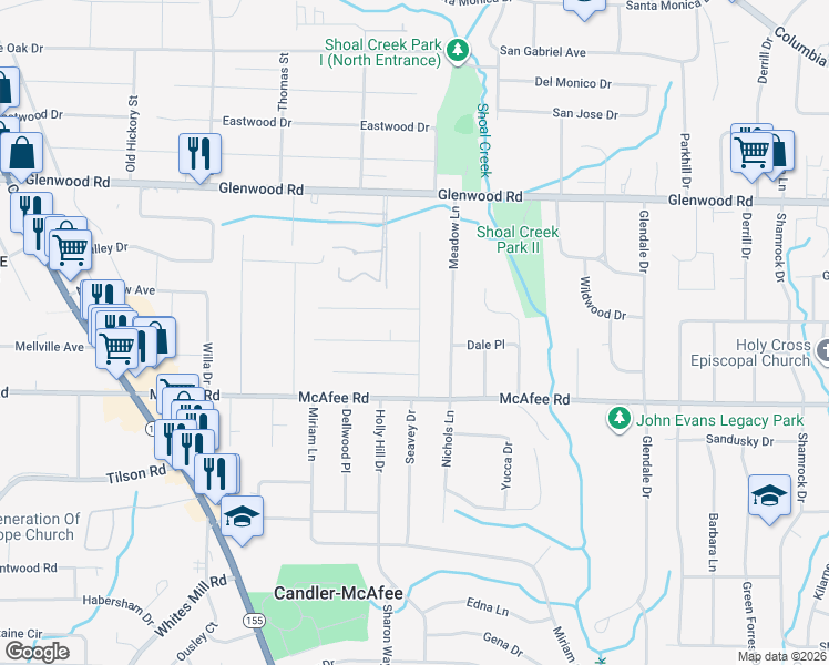 map of restaurants, bars, coffee shops, grocery stores, and more near 2855 Long Way in Decatur