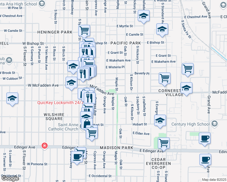 map of restaurants, bars, coffee shops, grocery stores, and more near 329 McFadden Avenue in Santa Ana
