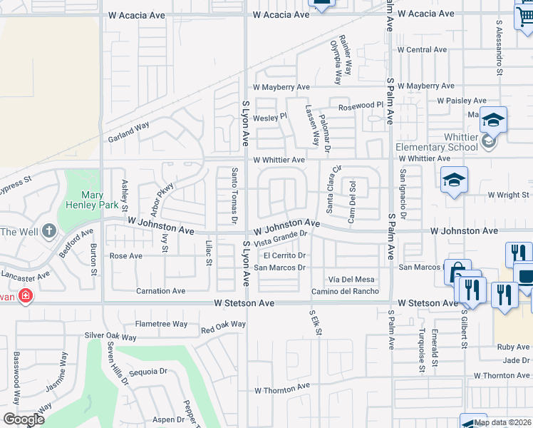 map of restaurants, bars, coffee shops, grocery stores, and more near 590 Santa Lucia Drive in Hemet