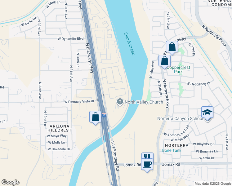 map of restaurants, bars, coffee shops, grocery stores, and more near 27441 North Black Canyon Highway in Phoenix