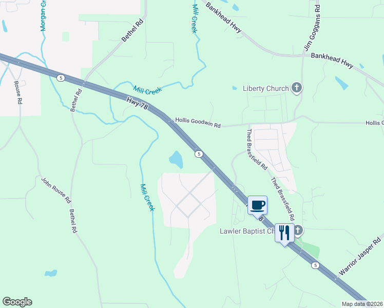 map of restaurants, bars, coffee shops, grocery stores, and more near 7686 Highway 78 in Dora