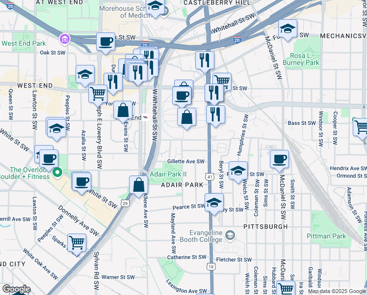 map of restaurants, bars, coffee shops, grocery stores, and more near 774 Tift Avenue Southwest in Atlanta