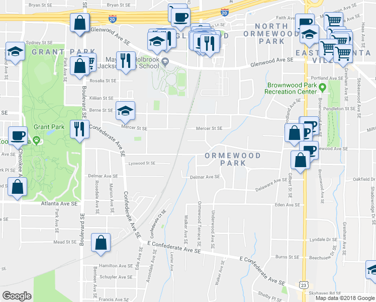 map of restaurants, bars, coffee shops, grocery stores, and more near 862 Ormewood Avenue Southeast in Atlanta