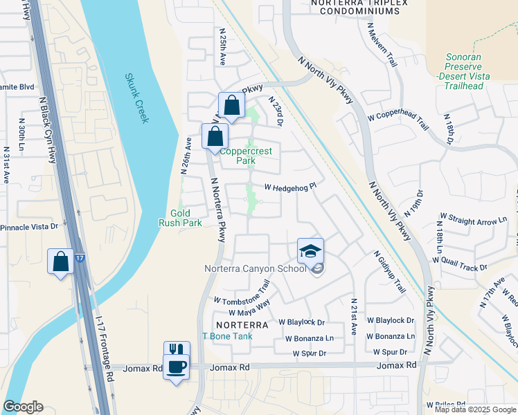 map of restaurants, bars, coffee shops, grocery stores, and more near 2330 West Straight Arrow Lane in Phoenix