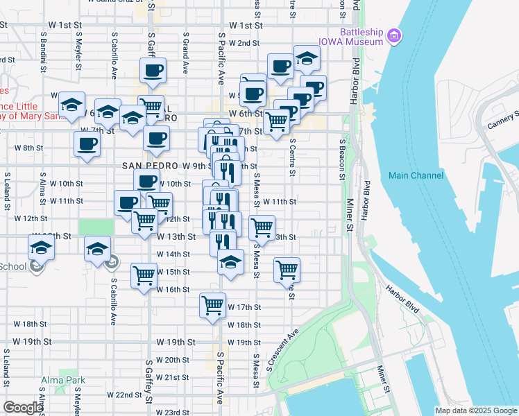 map of restaurants, bars, coffee shops, grocery stores, and more near 388 West 12th Street in Los Angeles