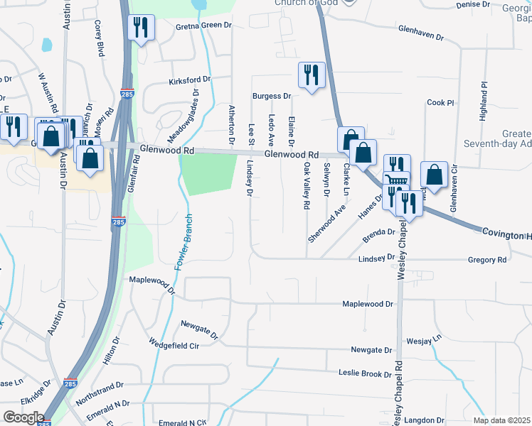map of restaurants, bars, coffee shops, grocery stores, and more near 4094 Vale Court in Decatur