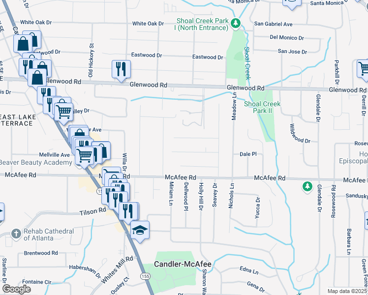 map of restaurants, bars, coffee shops, grocery stores, and more near 2819 Long Way in Decatur