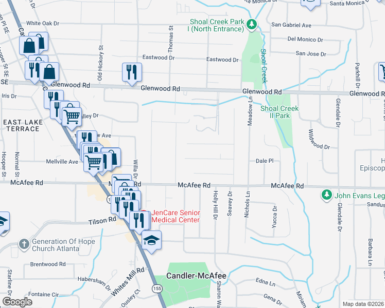 map of restaurants, bars, coffee shops, grocery stores, and more near 2785 Long Way in Decatur