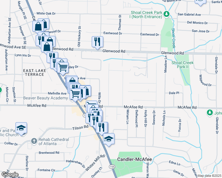 map of restaurants, bars, coffee shops, grocery stores, and more near 1952 Don Juan Lane in Decatur