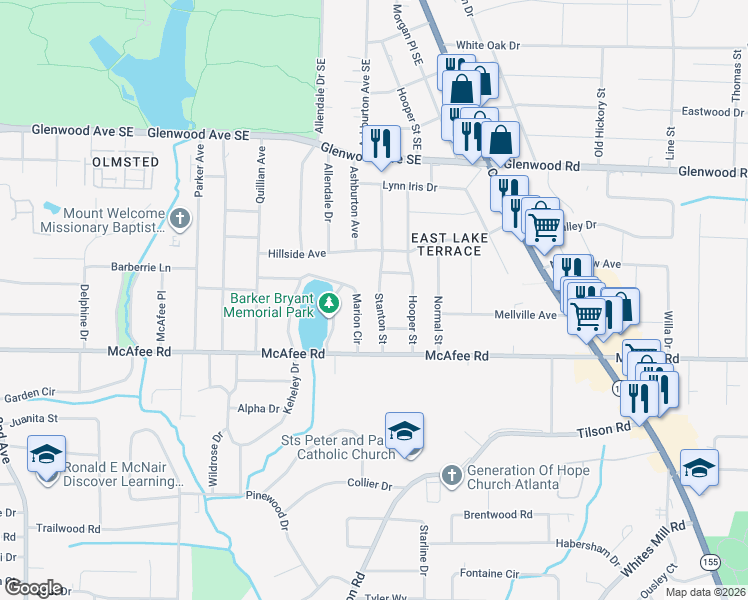 map of restaurants, bars, coffee shops, grocery stores, and more near 1957 Stanton Street in Decatur