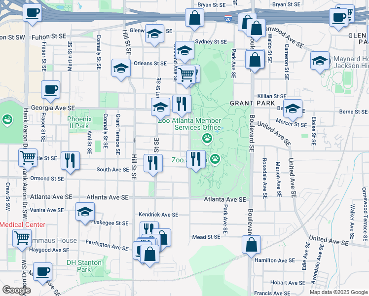map of restaurants, bars, coffee shops, grocery stores, and more near in Atlanta