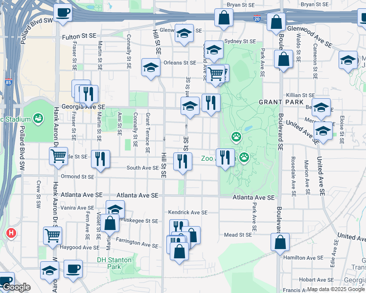 map of restaurants, bars, coffee shops, grocery stores, and more near 347 Augusta Avenue Southeast in Atlanta