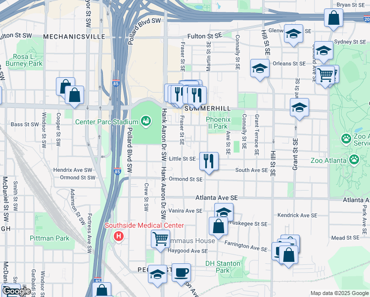 map of restaurants, bars, coffee shops, grocery stores, and more near 767 Reed Street Southeast in Atlanta