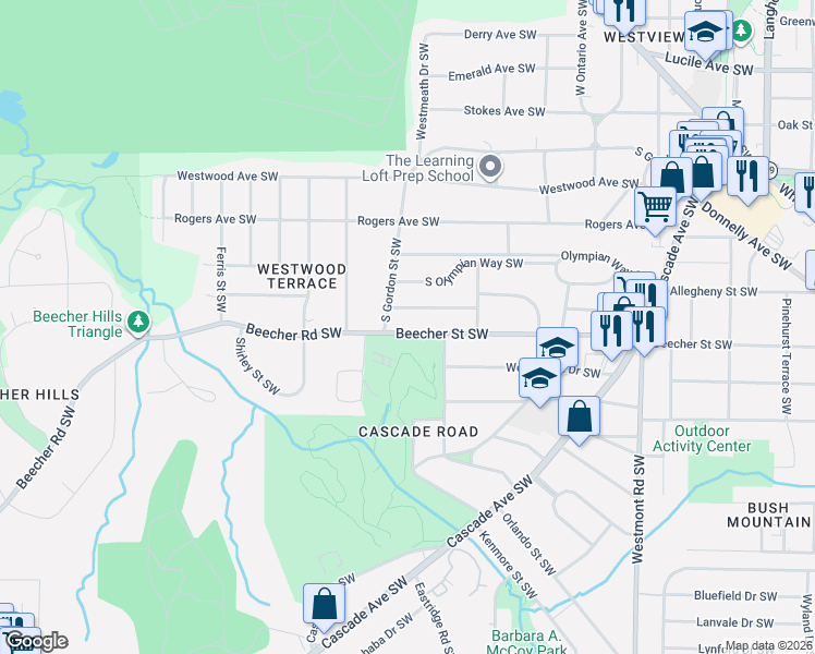 map of restaurants, bars, coffee shops, grocery stores, and more near 1932 South Gordon Street Southwest in Atlanta