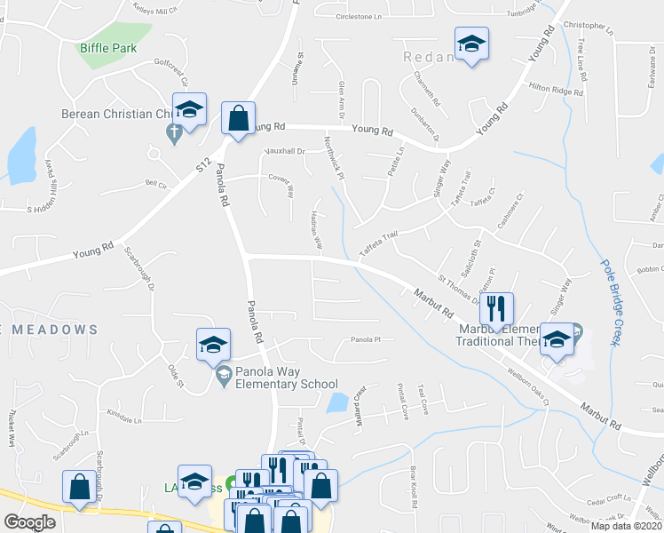 map of restaurants, bars, coffee shops, grocery stores, and more near 5521 Marbut Road in Lithonia