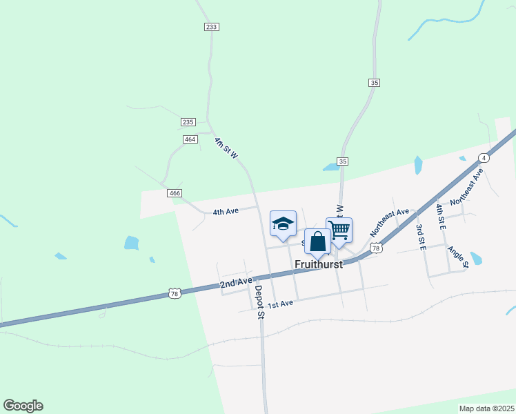 map of restaurants, bars, coffee shops, grocery stores, and more near 19 4th Street West in Fruithurst