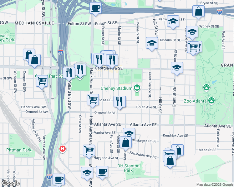 map of restaurants, bars, coffee shops, grocery stores, and more near 757 Martin Street Southeast in Atlanta