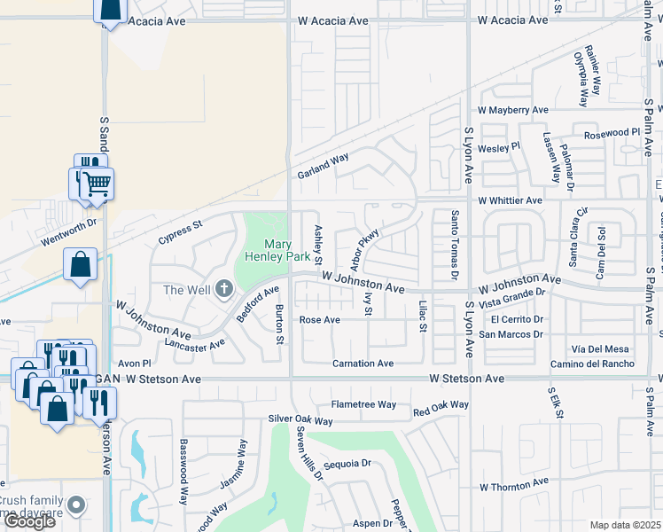 map of restaurants, bars, coffee shops, grocery stores, and more near 877 Sweetpea Street in Hemet