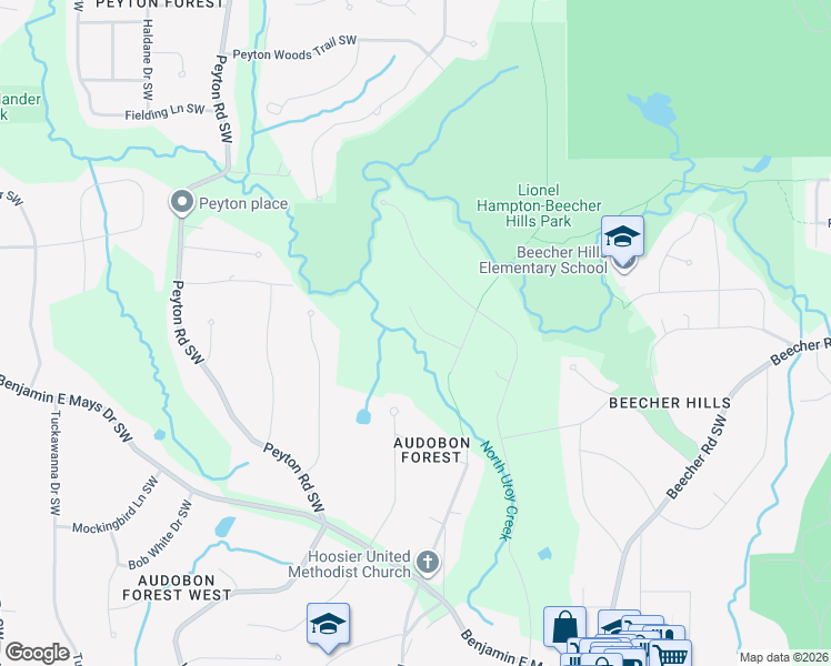 map of restaurants, bars, coffee shops, grocery stores, and more near 701 Chickadee Court Southwest in Atlanta