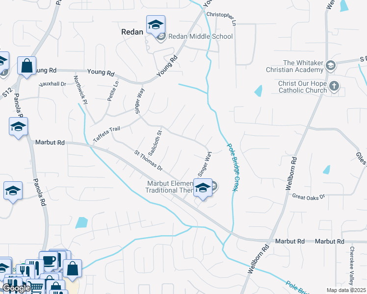 map of restaurants, bars, coffee shops, grocery stores, and more near 1914 Matthew Way in Lithonia