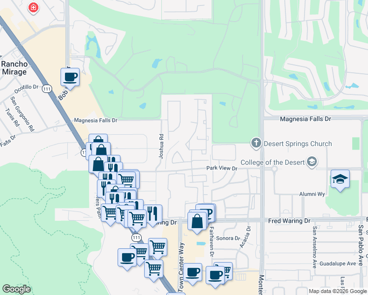map of restaurants, bars, coffee shops, grocery stores, and more near 7 Florentina Drive in Rancho Mirage