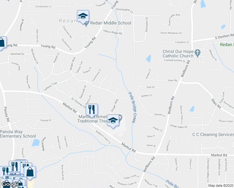 map of restaurants, bars, coffee shops, grocery stores, and more near 1906 Madras Court in Lithonia