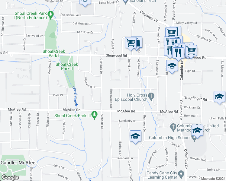 map of restaurants, bars, coffee shops, grocery stores, and more near 1932 Rosewood Road in Decatur