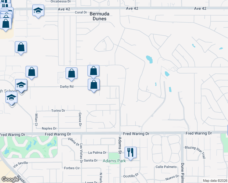 map of restaurants, bars, coffee shops, grocery stores, and more near 43427 Scollard Court in Indio