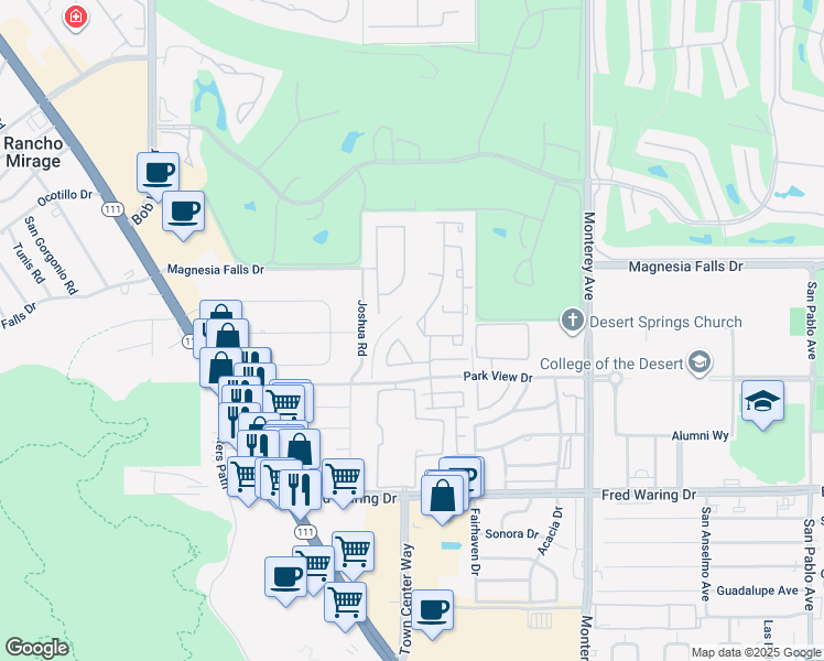 map of restaurants, bars, coffee shops, grocery stores, and more near 7 Florentina Drive in Rancho Mirage