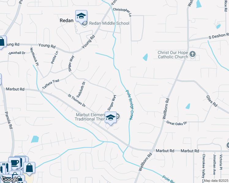 map of restaurants, bars, coffee shops, grocery stores, and more near 1906 Madras Court in Lithonia