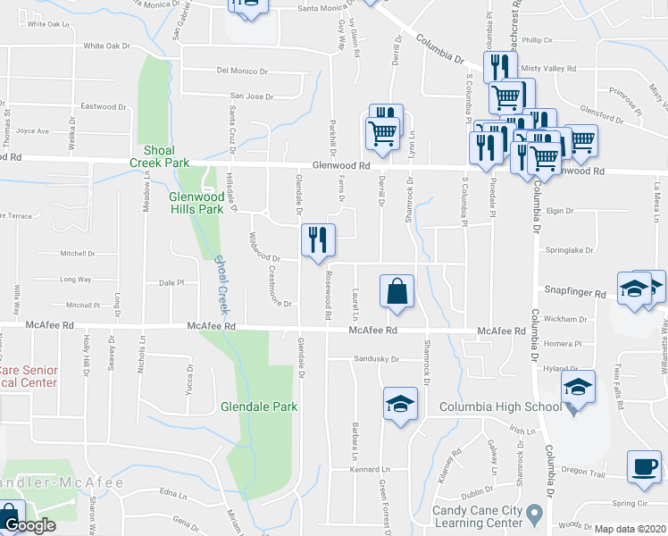 map of restaurants, bars, coffee shops, grocery stores, and more near 1932 Rosewood Road in Decatur