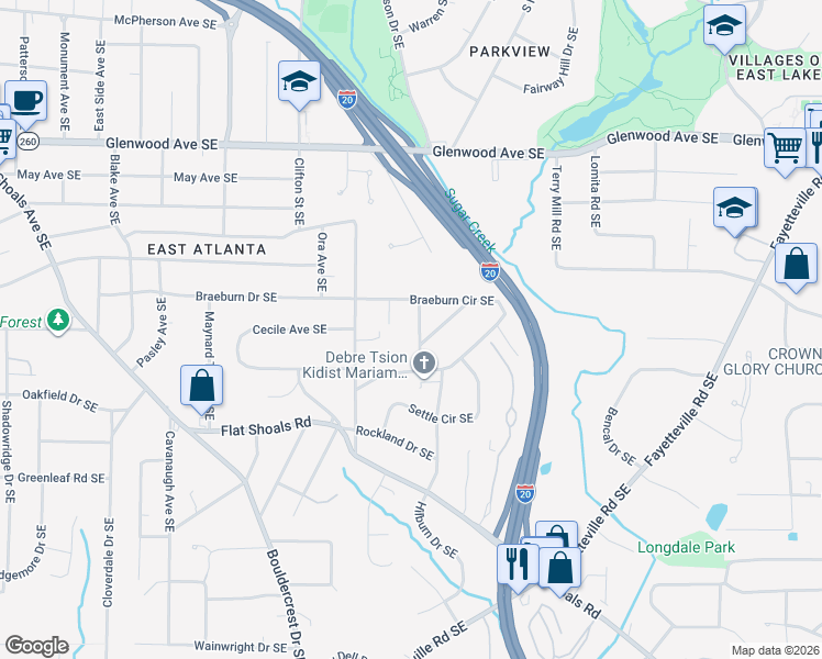 map of restaurants, bars, coffee shops, grocery stores, and more near 1975 Josephine Avenue Southeast in Atlanta