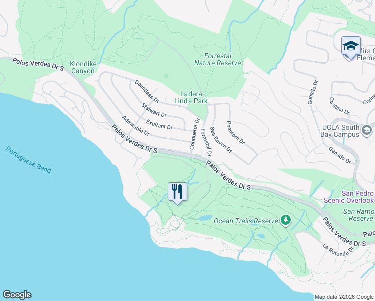 map of restaurants, bars, coffee shops, grocery stores, and more near 3905 Palos Verdes Drive South in Rancho Palos Verdes