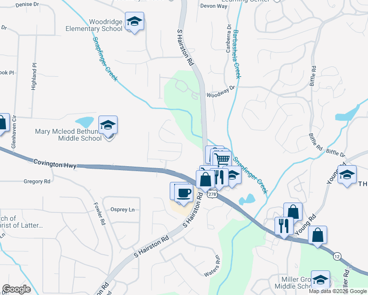 map of restaurants, bars, coffee shops, grocery stores, and more near 2063 Manhattan Parkway in Decatur
