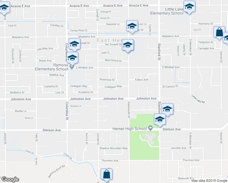 map of restaurants, bars, coffee shops, grocery stores, and more near 26691 Syracuse Court in Hemet