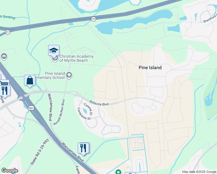 map of restaurants, bars, coffee shops, grocery stores, and more near in Carolina Forest
