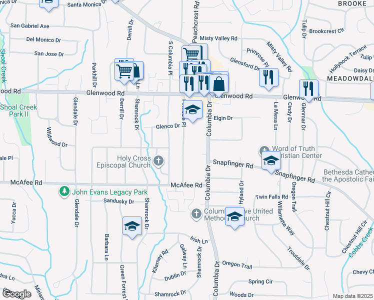 map of restaurants, bars, coffee shops, grocery stores, and more near 1934 Pinedale Place in Decatur