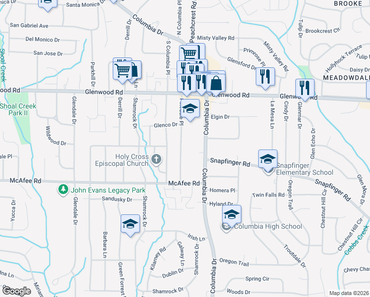 map of restaurants, bars, coffee shops, grocery stores, and more near 1952 Pinedale Place in Decatur