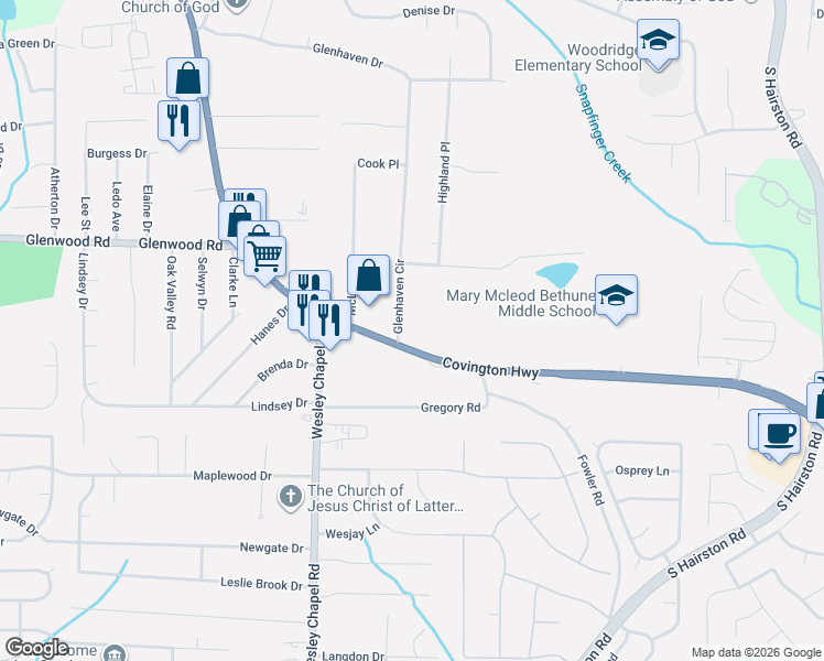 map of restaurants, bars, coffee shops, grocery stores, and more near 5026 Covington Highway in Decatur
