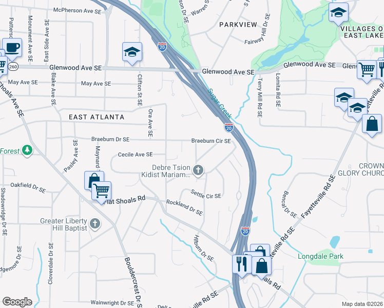 map of restaurants, bars, coffee shops, grocery stores, and more near 1975 Josephine Ave SE in Atlanta