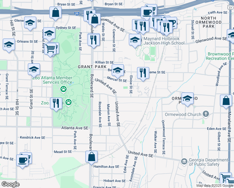 map of restaurants, bars, coffee shops, grocery stores, and more near 746 United Avenue Southeast in Atlanta
